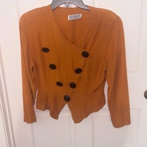 Vintage fitted blazer suit top rust with large buttons , asymmetrical front